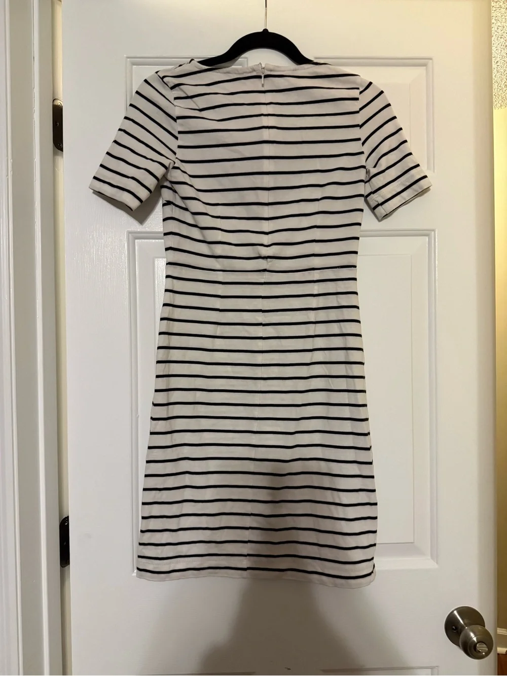 J. Crew Striped T-Shirt Dress XS White Black Cotton Mini Back Zip Flawed
